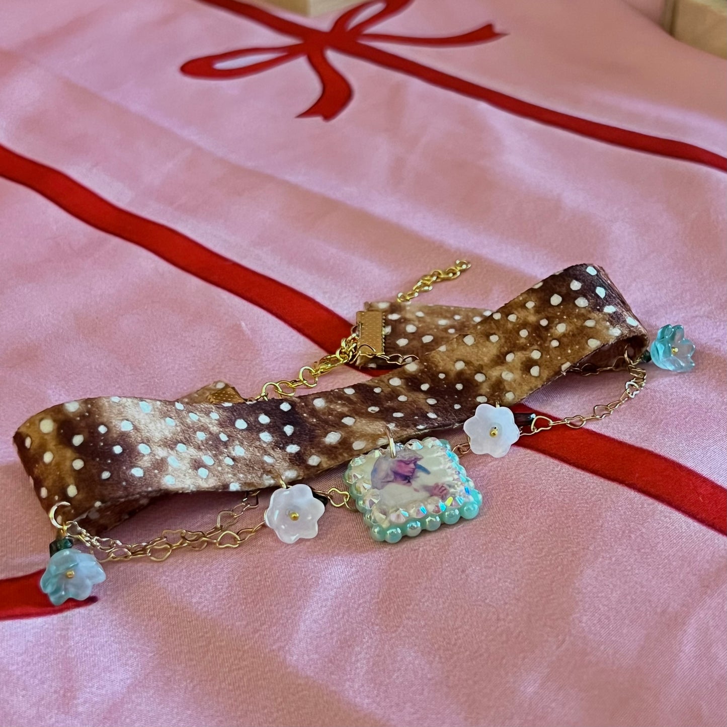 Deer Print Fairy Dove Choker | Heart Link Chain Necklace | Olive Made
