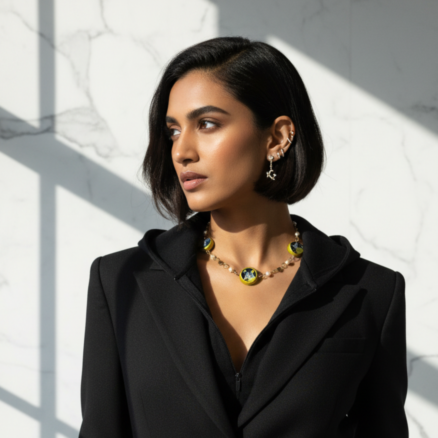 Cosmic Choker — Ethereal Metallic Collage Charm Necklace