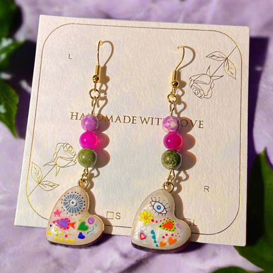 Purple Jasper, Pink Agate & Unakite Abstract Earrings | Handmade Crystal & Stone Jewelry