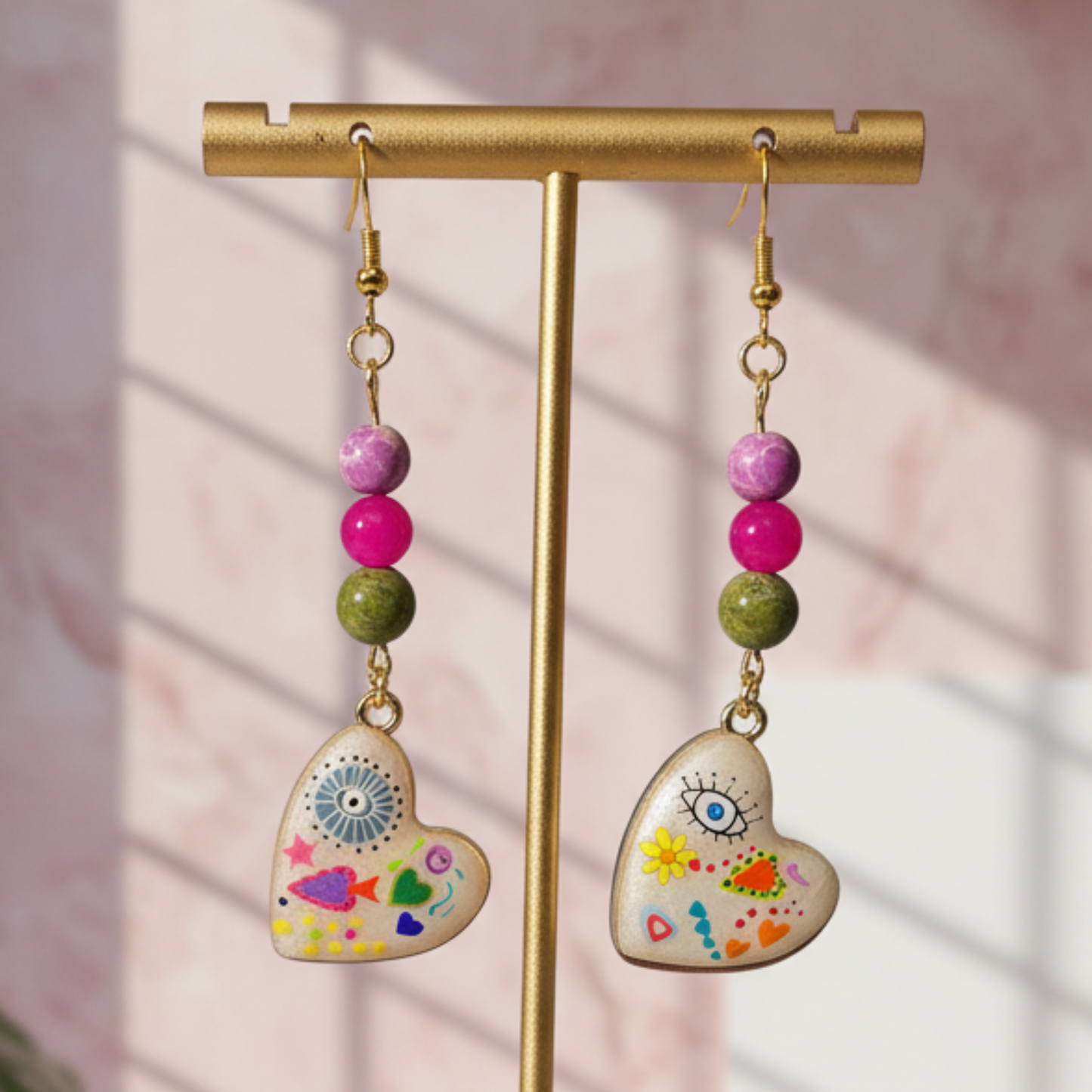 Purple Jasper, Pink Agate & Unakite Abstract Earrings | Handmade Crystal & Stone Jewelry