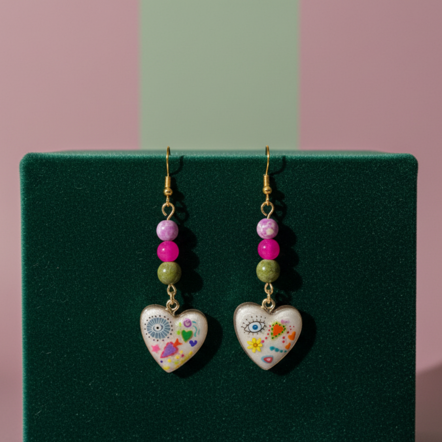 Purple Jasper, Pink Agate & Unakite Abstract Earrings | Handmade Crystal & Stone Jewelry