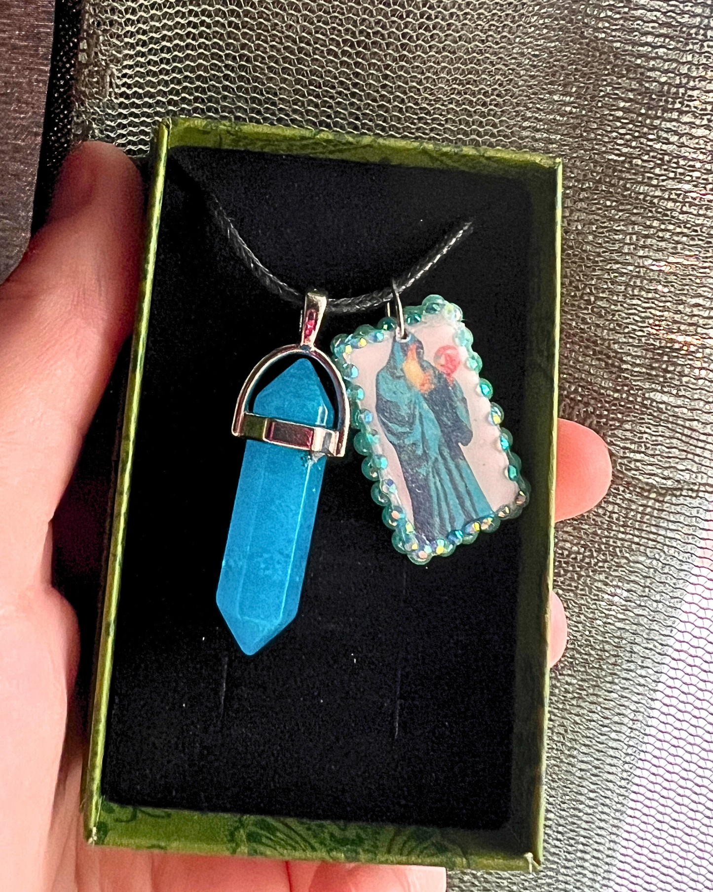 Handmade Wizard Charm Necklace | Blue Gem Pendant | Polymer Clay Pendant | Mystical Orb Wizard