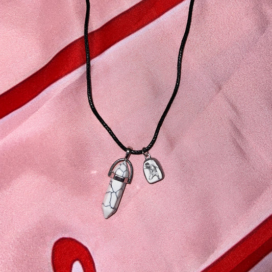 Marbled Pendant Necklace | Mini Angel Cherub Charm | Faux Leather Chain | Silver-Tone Detail | Ethereal Jewelry