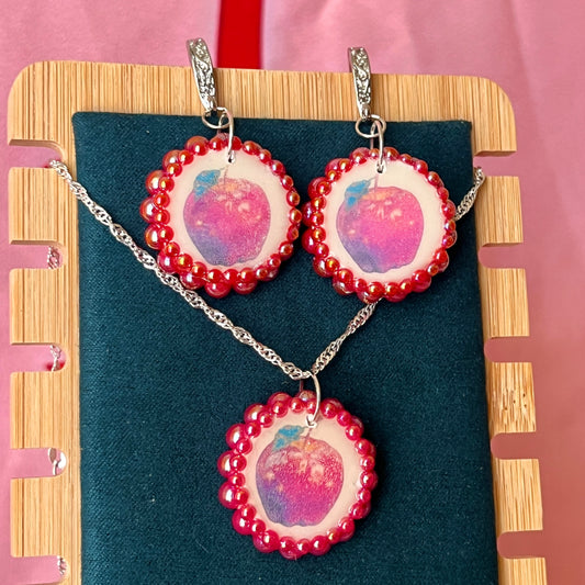 Apple Of My Eye Charm Earrings & Necklace Set | Polymer Clay Fruit Jewelry | Olive Made