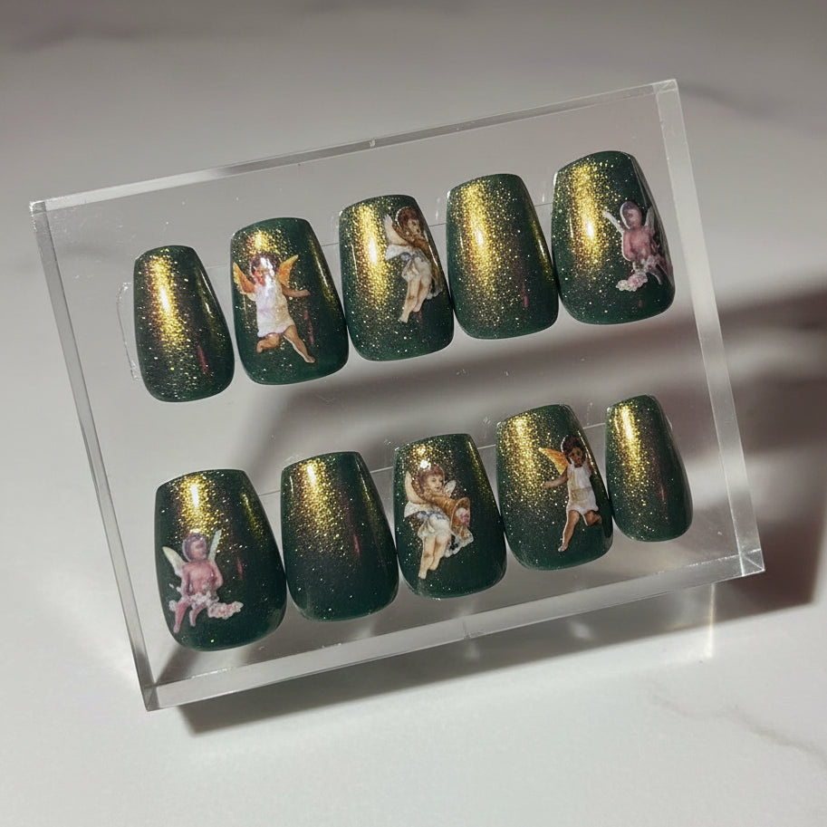Golden Green Masc Fit Custom False Nails