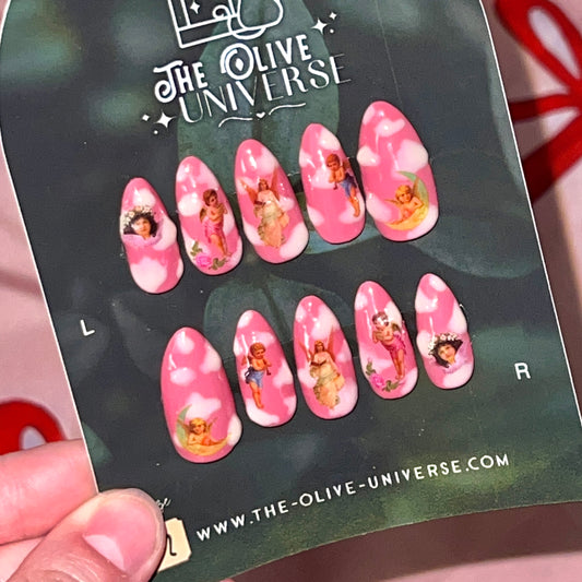 Pink Skies Angel Press-On Artisan Nails