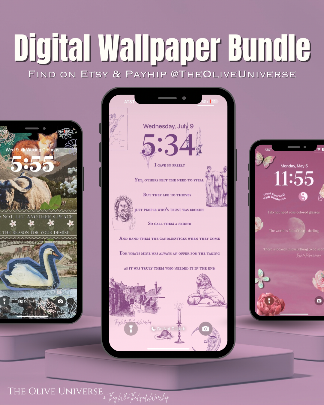 Pink Paradise iPhone Wallpaper Bundle – Digital Poetry Lock Screens | Aesthetic Pink Phone Backgrounds | Self Love & Healing Quotes