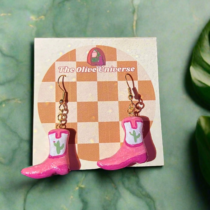 Country Cowgirl Boots - Handmade & Painted Charm Earrings - Olive Made
