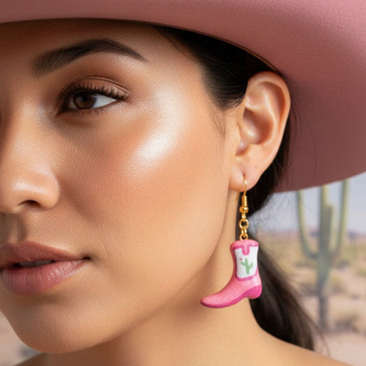 Country Cowgirl Boots - Handmade & Painted Charm Earrings - Olive Made