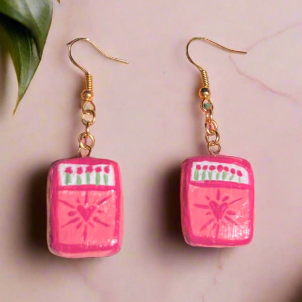 Matchbox Heart Earrings - Handmade Polymer Clay Charm Earrings