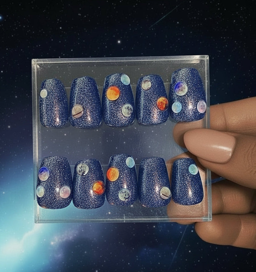 ✨ Galactic Horizon — Solar System Press-On Nails (Masc Edition) ✨