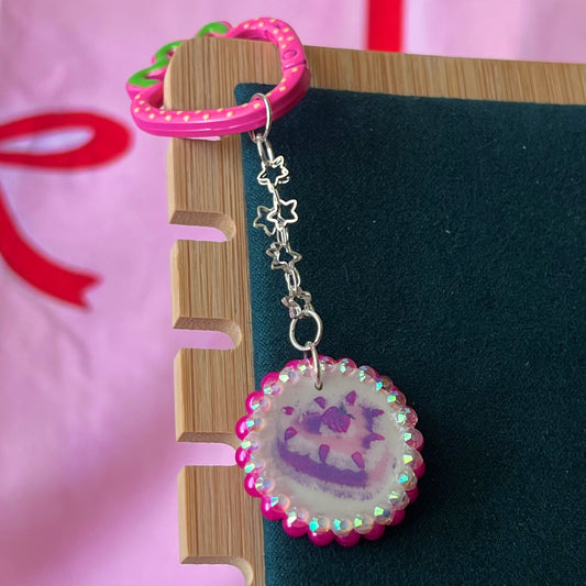 Hot Pink Strawberry Cake Charm Keychain | Coquette Pink Keychain | Olive Made
