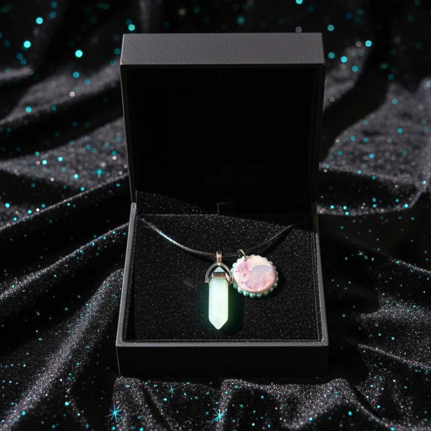 Blue Magic Charm Necklace | Blue Stag Arch Pendant or Iridescent Jackalope | 22” Adjustable Faux Leather Chain