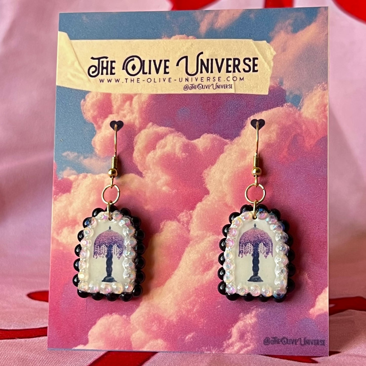 Vintage Lamp Arch Earrings | Purple + Pink Rhinestone Dangles | Olive Made