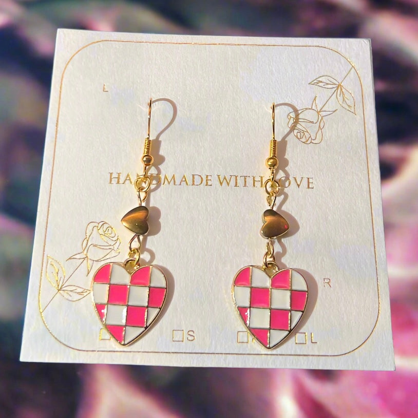 Hematite Hearts Earrings | Real Hematite Stone & Gold-Plated Links