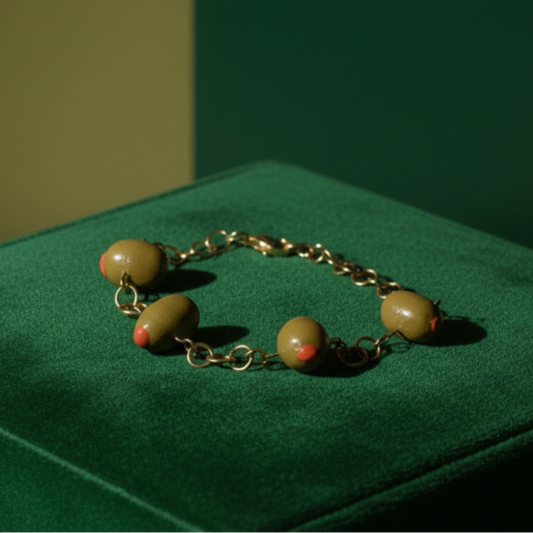 Olive Clay & Gold Plated Link Bracelet
