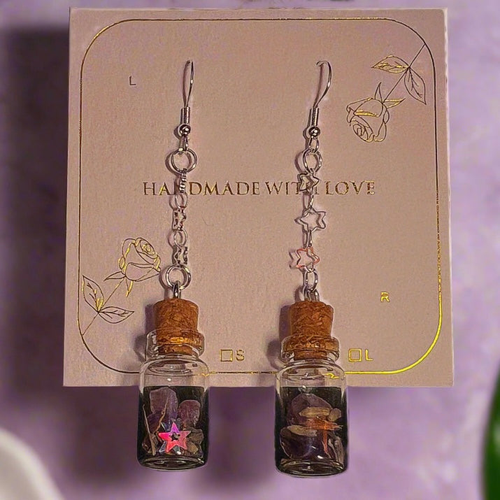 🌙 Amethyst Spell Jar Earrings — Starseed Protection & Divination Jewelry 🌙