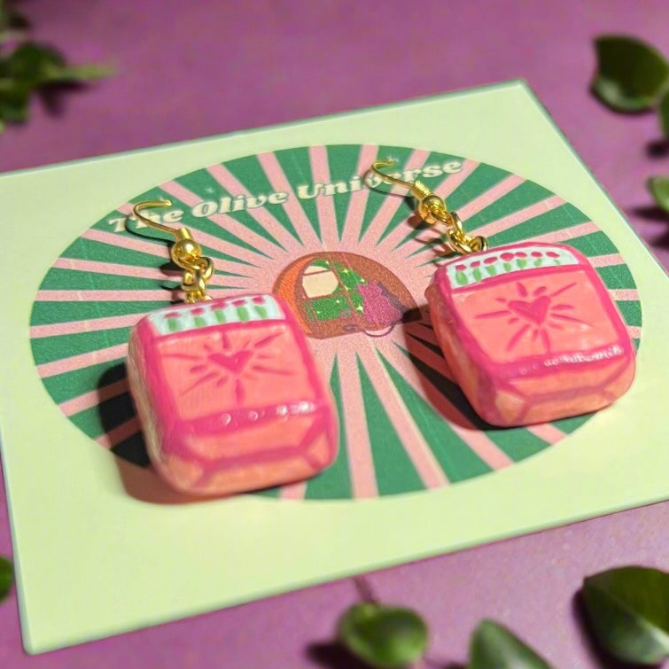 Matchbox Heart Earrings - Handmade Polymer Clay Charm Earrings