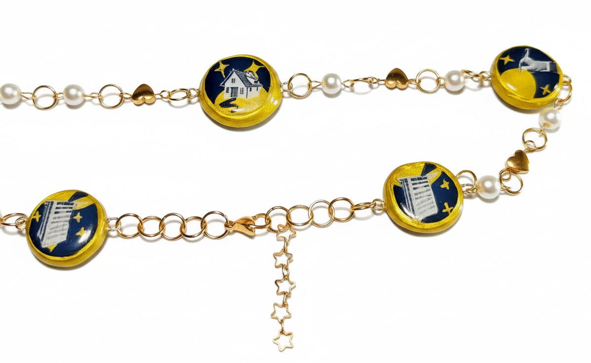 Cosmic Choker — Ethereal Metallic Collage Charm Necklace