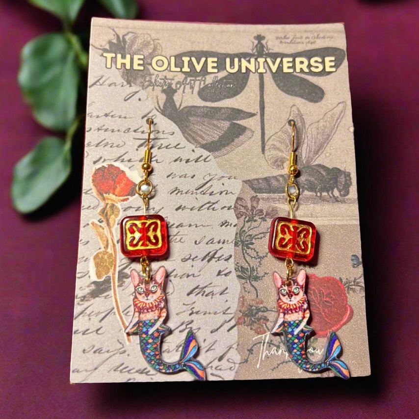 The Baroque Mermaid Cat Earrings – Limited Edition Artisan Charm Earrings