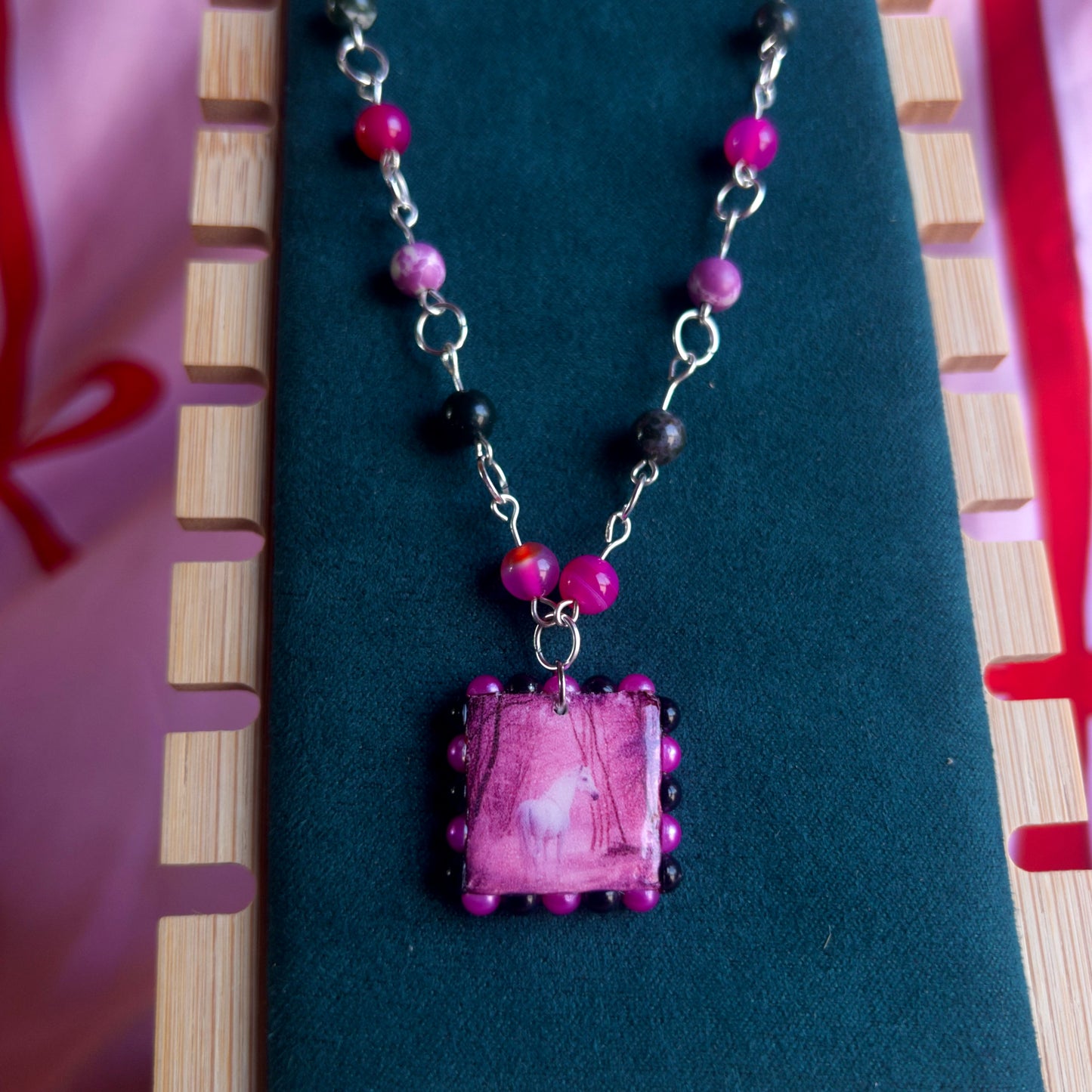 Pink Unicorn Crystal Necklace | Y2K Polaroid Fairycore Charm Jewelry in