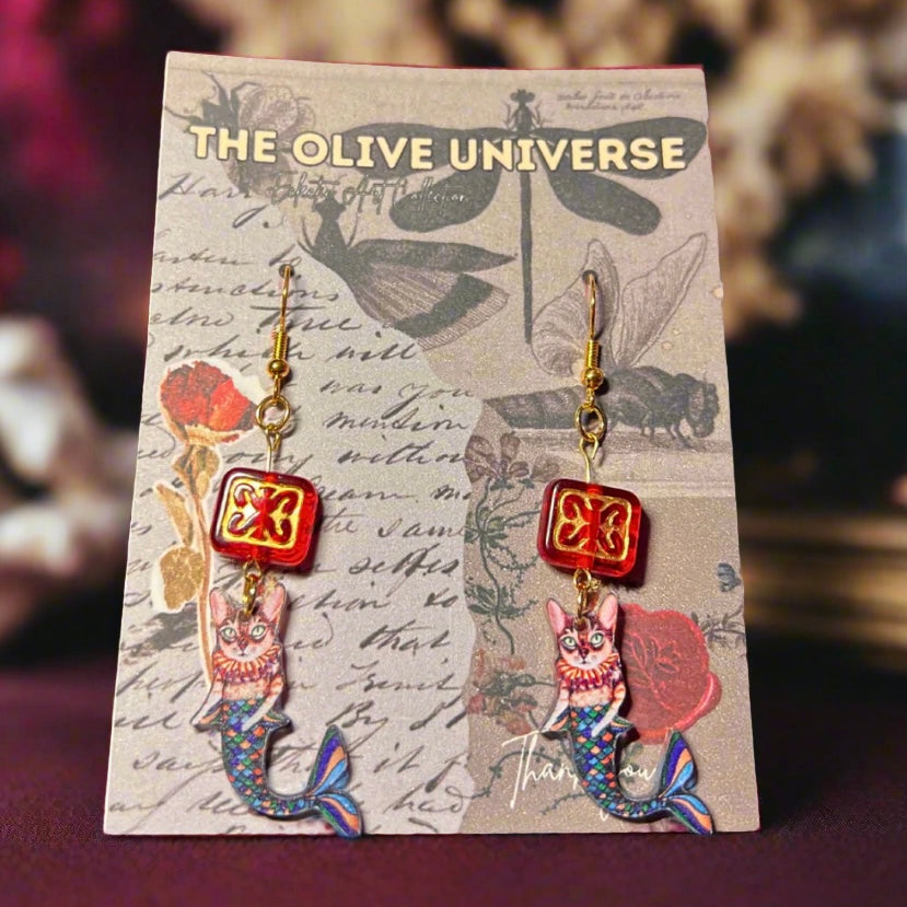 The Baroque Mermaid Cat Earrings – Limited Edition Artisan Charm Earrings