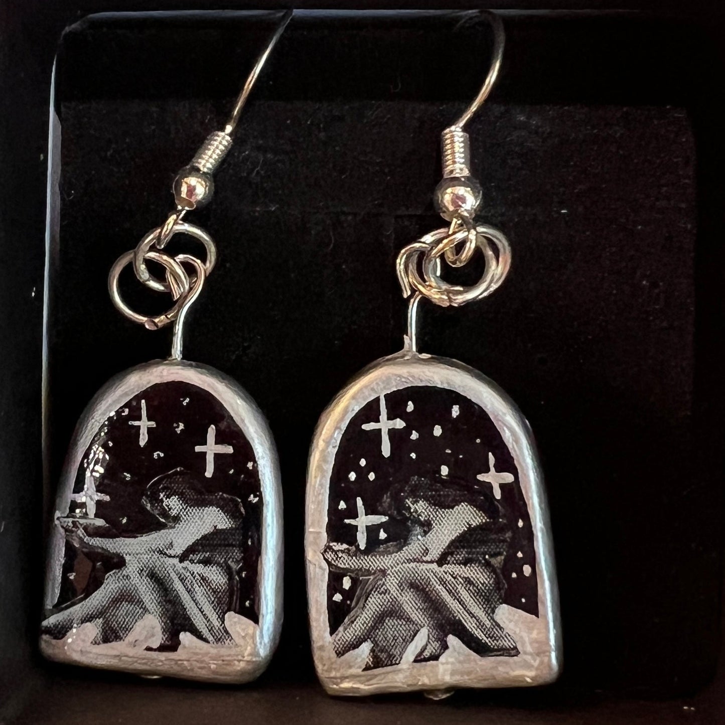Celestial Oil Painting Earrings | John William Goward & Luis Ricardo Falero Liminal Fine Art | Silver-Plated Findings
