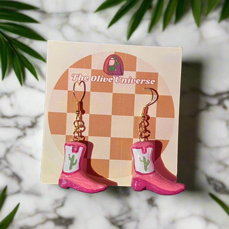 Country Cowgirl Boots - Handmade & Painted Charm Earrings - Olive Made