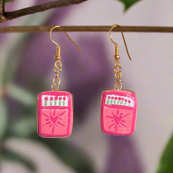 Matchbox Heart Earrings - Handmade Polymer Clay Charm Earrings