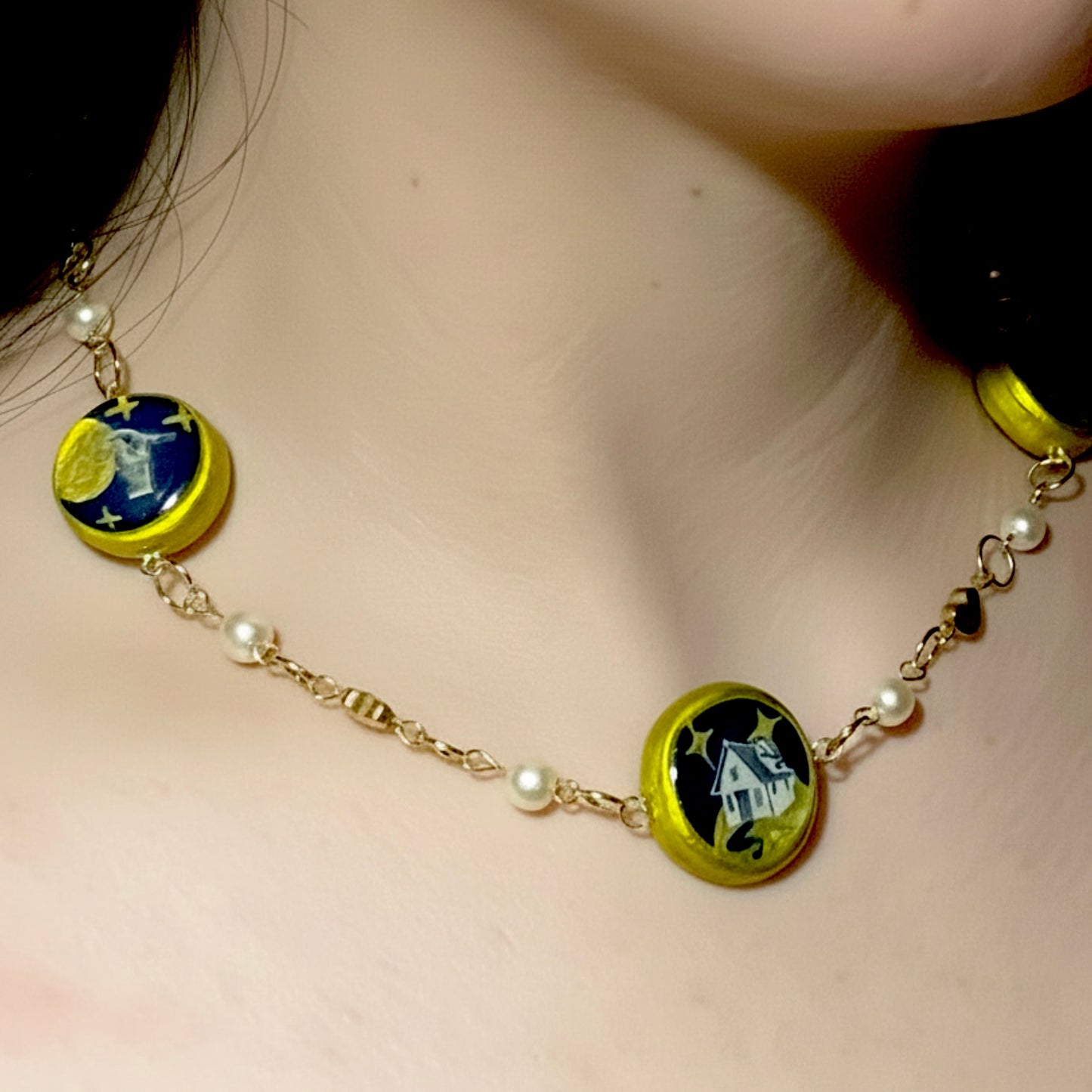 Cosmic Choker — Ethereal Metallic Collage Charm Necklace