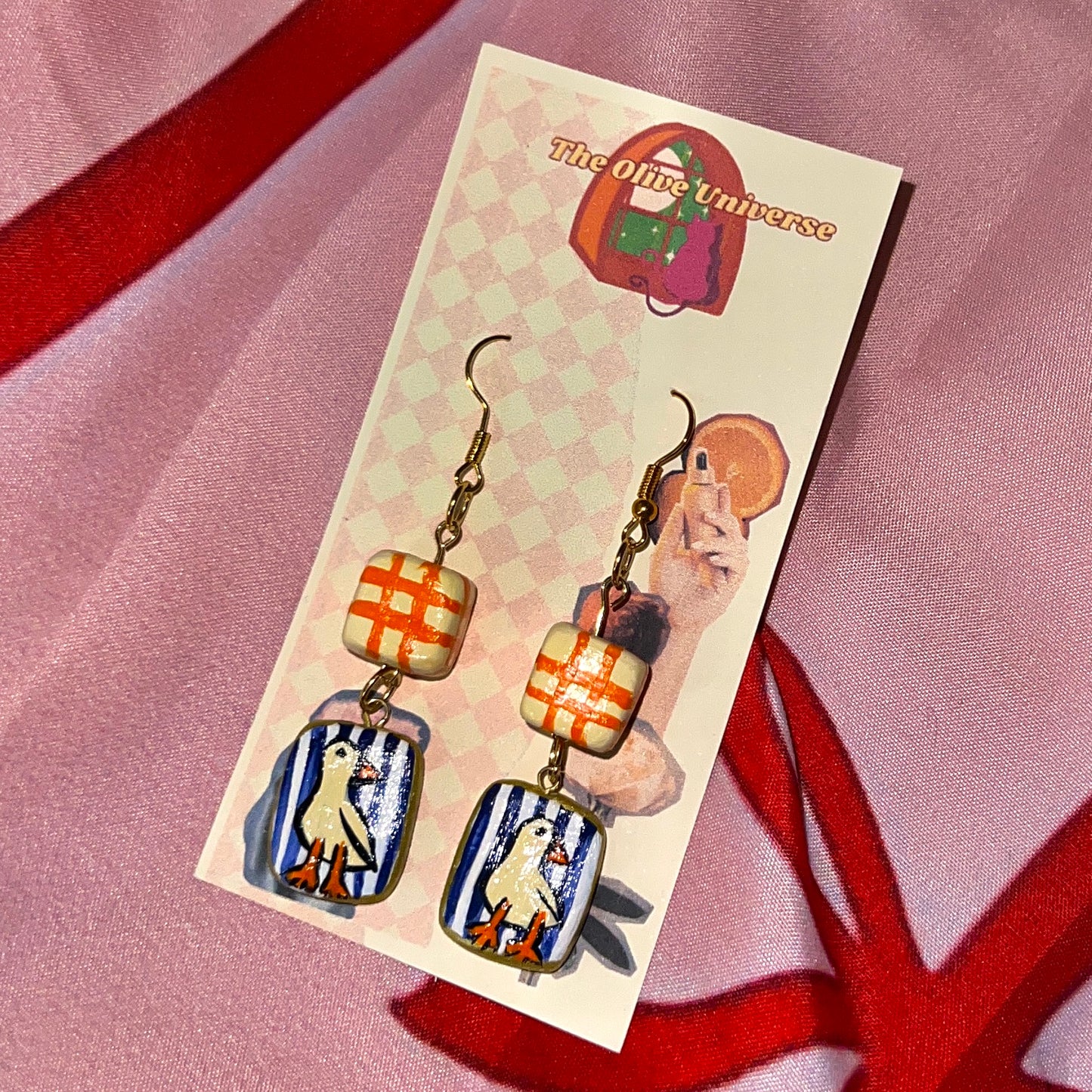 Hand Painted Goose Earrings — Clay Bird Charms, 24k Gold Plated Hardware | Olive Made