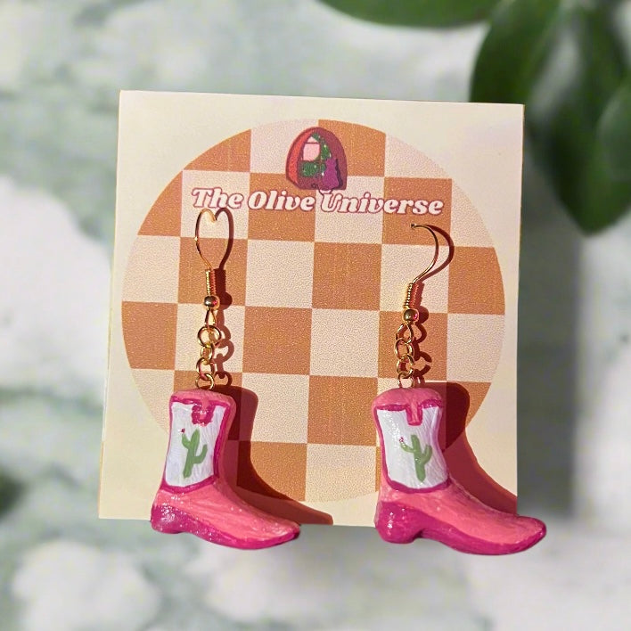 Country Cowgirl Boots - Handmade & Painted Charm Earrings - Olive Made