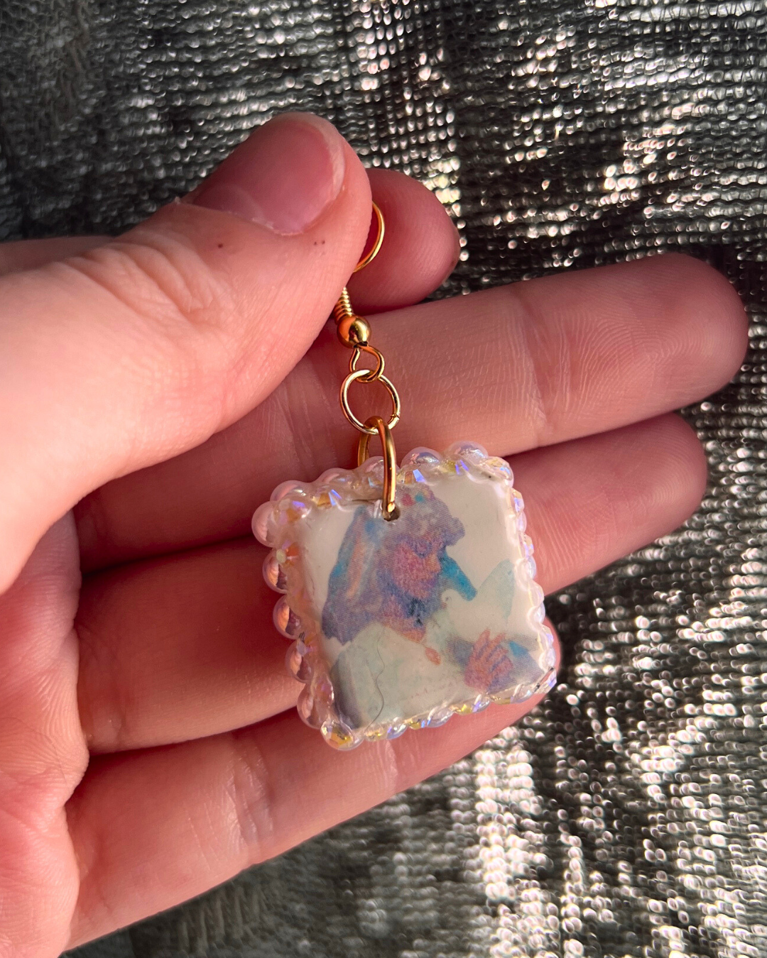 Dove Princess Fairy Earrings | Pearl Bedazzled Polymer Clay Charm | Coquette Pearl Earrings