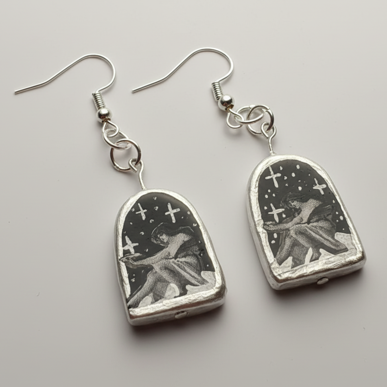 Enchanted Multidimensional Arch Earrings — Handmade Clay Liminal Collage Art
