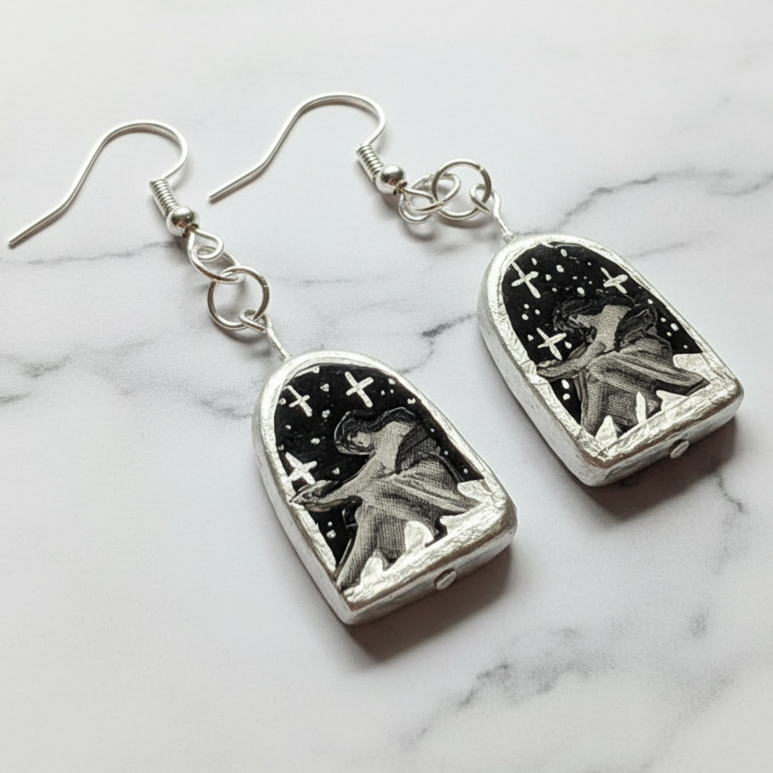 Enchanted Multidimensional Arch Earrings — Handmade Clay Liminal Collage Art