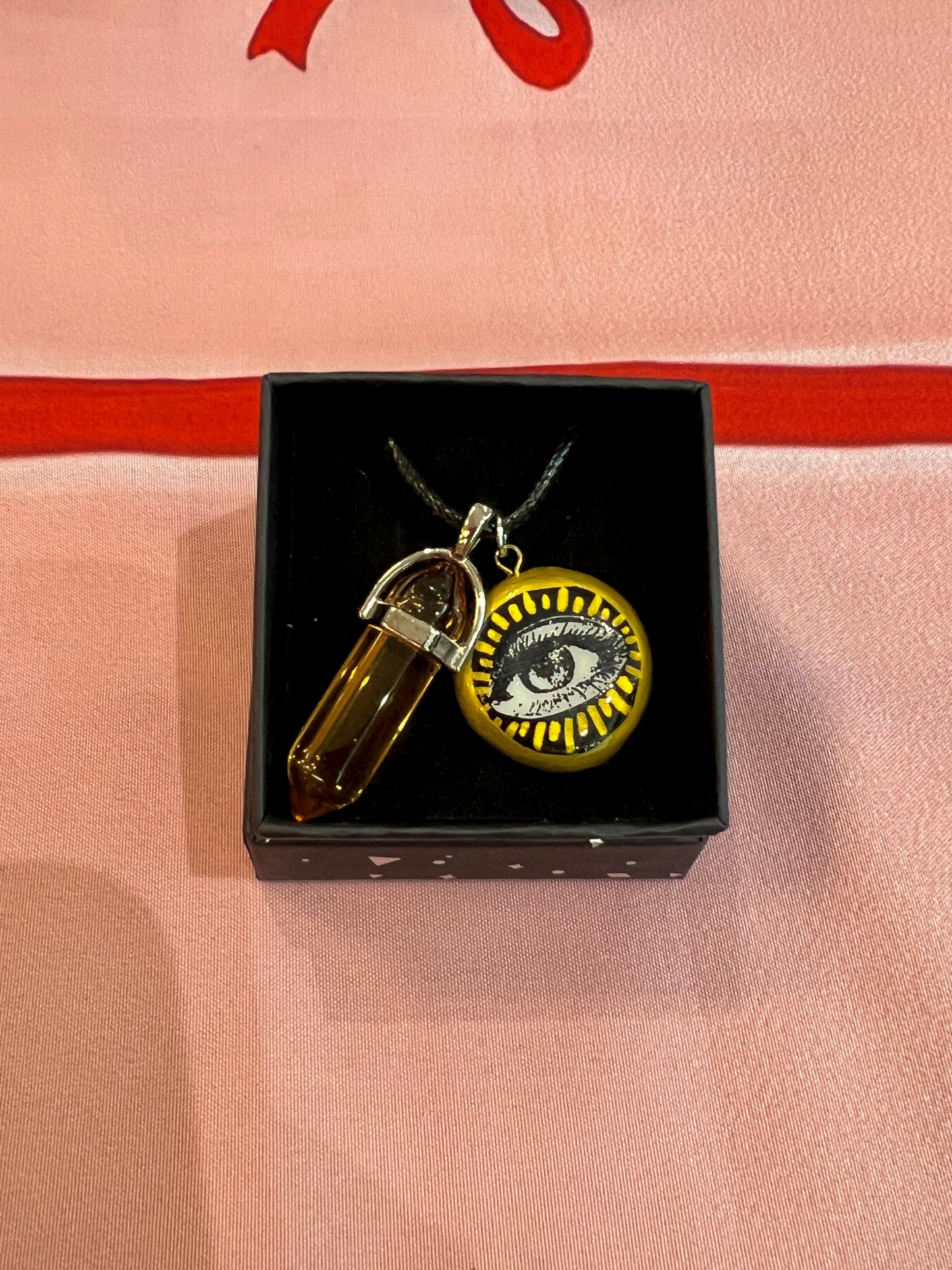 Retro Pendant Necklace | Faux Leather Chain | Hand Sculpted Clay Charm | Gold Accents | Nostalgic Statement Jewelry