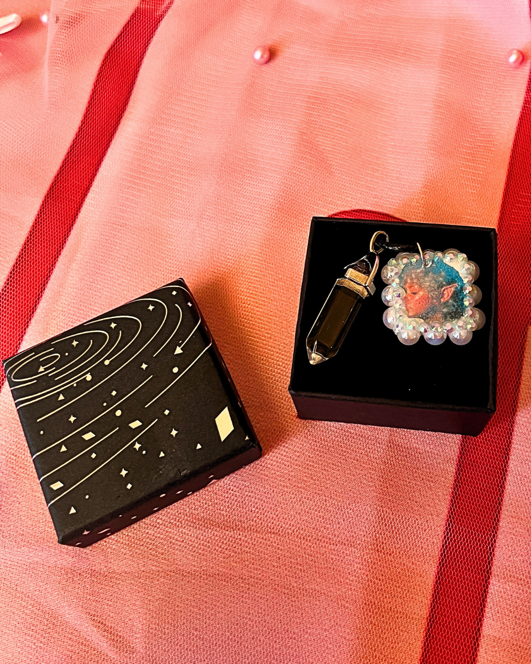 Iridescent Fairy Portrait Charm Necklace | Polymer Clay Pendant + Translucent Gem