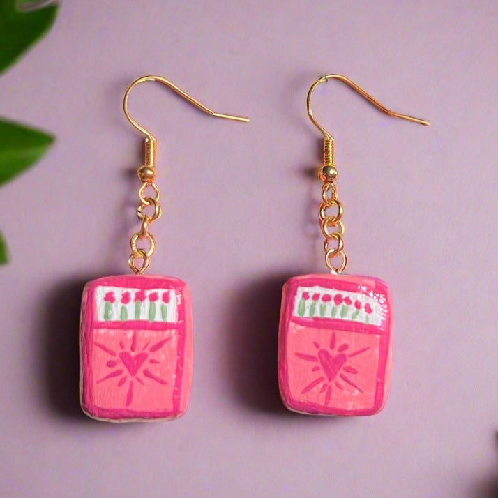 Matchbox Heart Earrings - Handmade Polymer Clay Charm Earrings