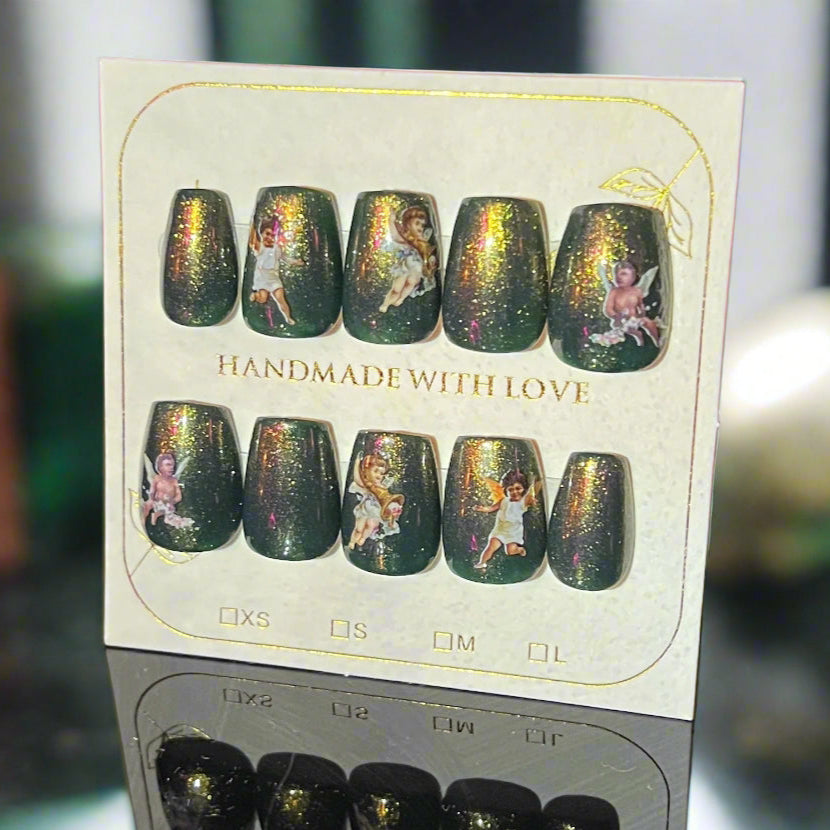 Golden Green Masc Fit Custom False Nails