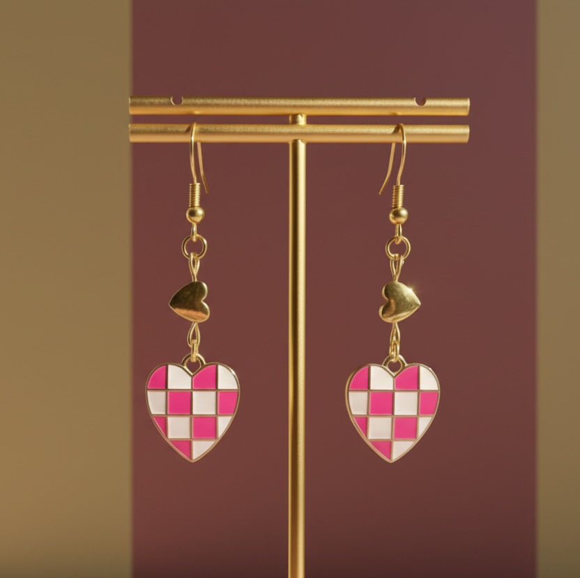 Hematite Hearts Earrings | Real Hematite Stone & Gold-Plated Links