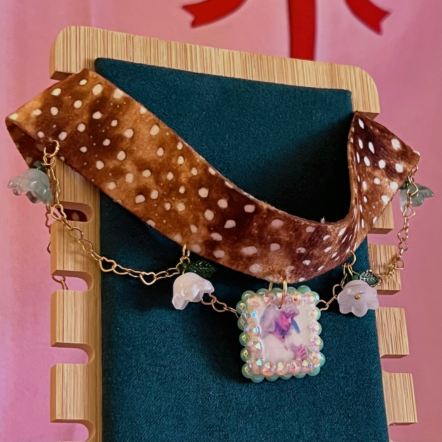 Deer Print Fairy Dove Choker | Heart Link Chain Necklace | Olive Made