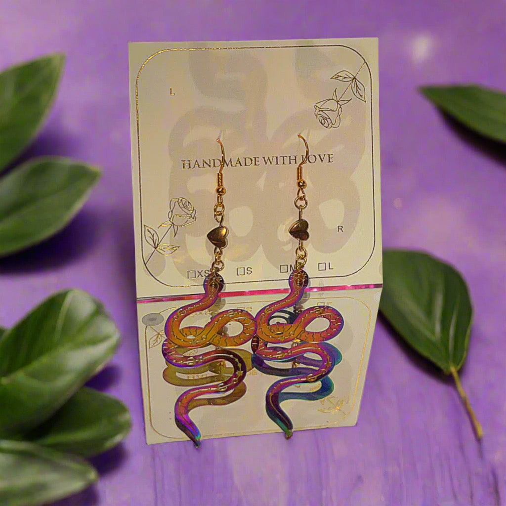Celestial Cosmos Hematite Snakes - Hematite Stone 14k Gold Plated Earrings