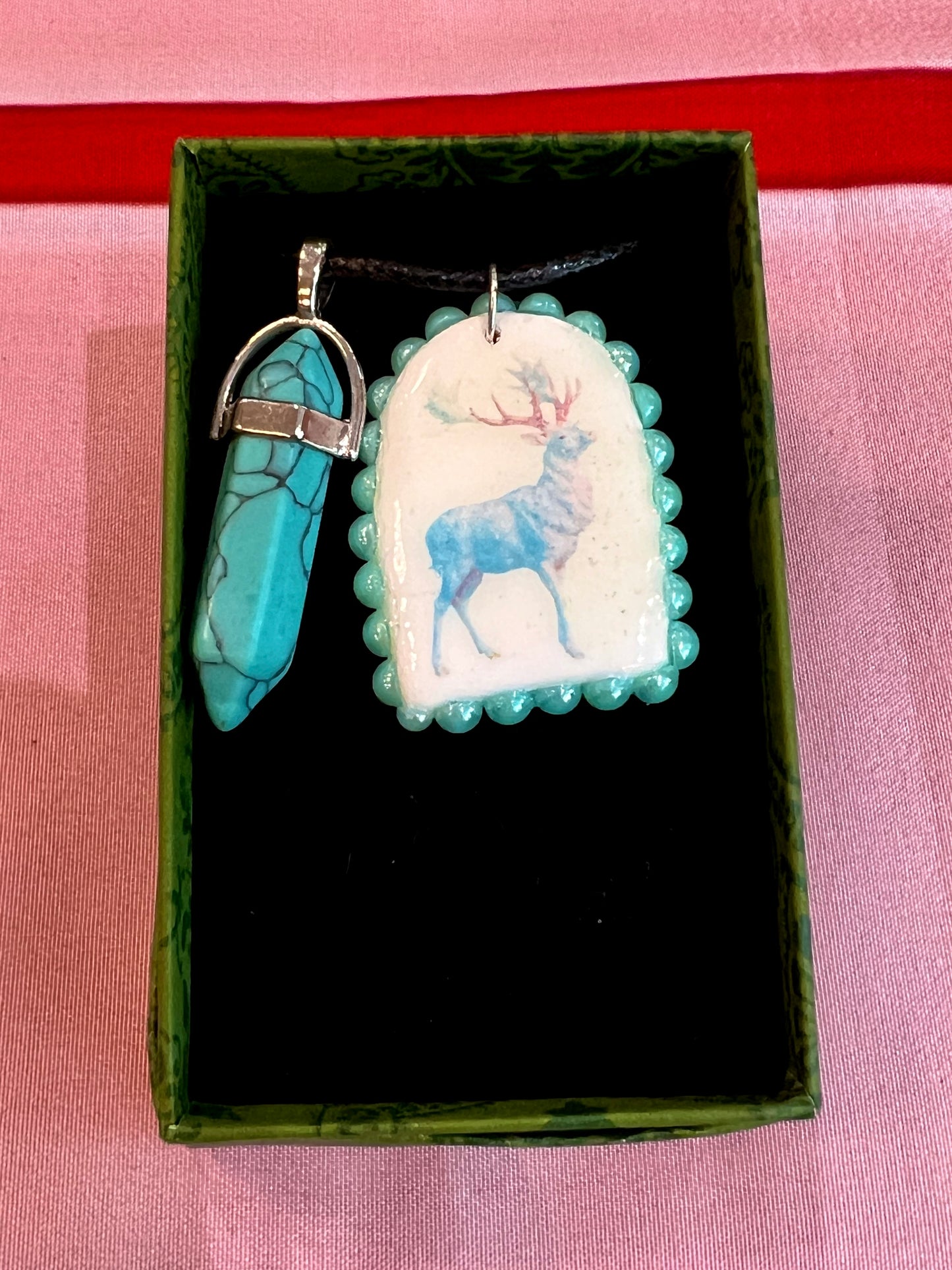 Blue Magic Charm Necklace | Blue Stag Arch Pendant or Iridescent Jackalope | 22” Adjustable Faux Leather Chain