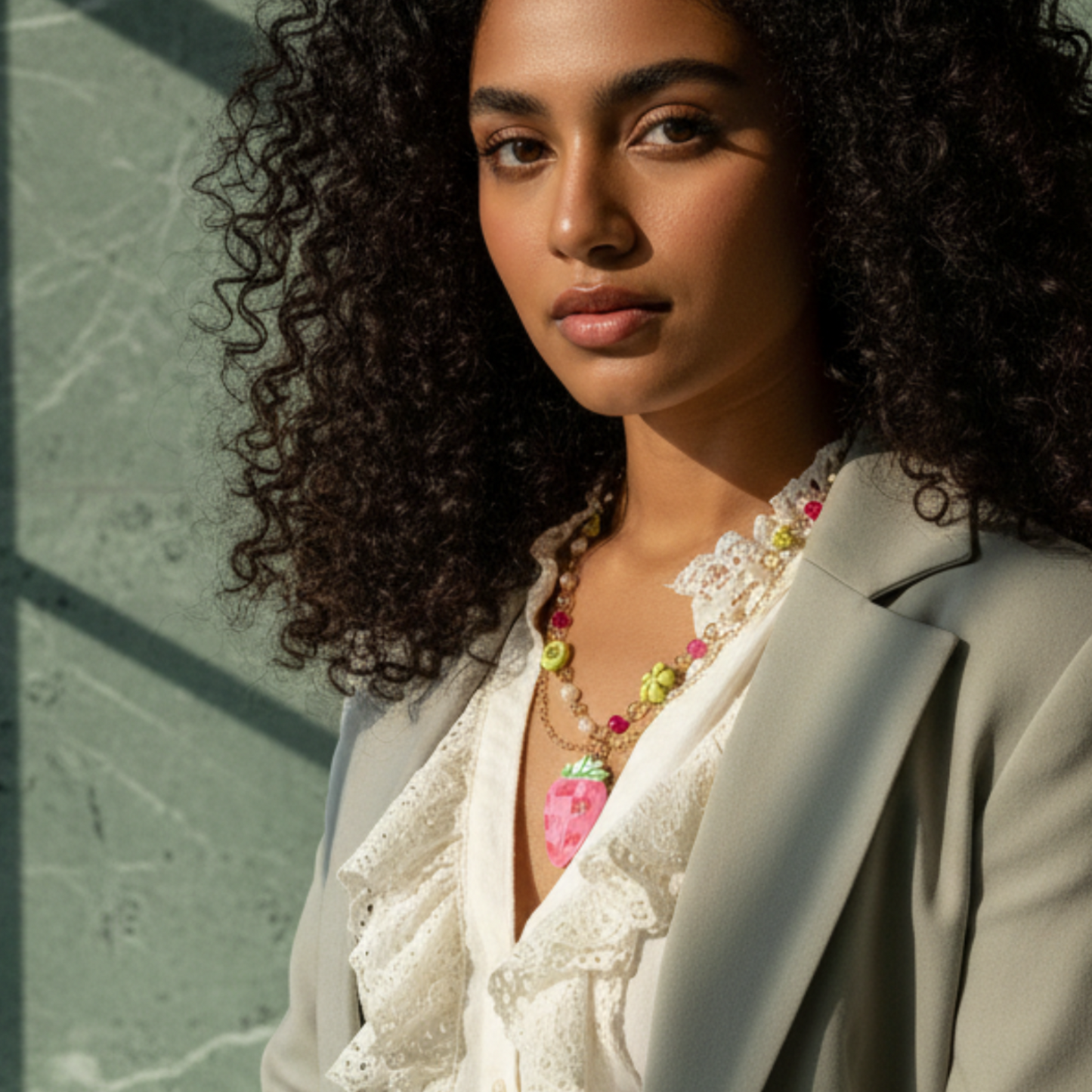 Disco Fields Necklace — Rose Quartz, Agate, Faux Pearls, Baroque Beads