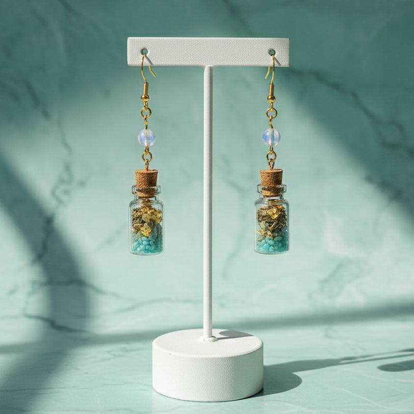 Strength & Protection Amazonite and Opal Spell Jar Earrings