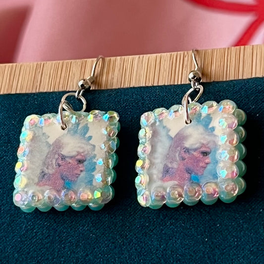 angel earrings, blue angel earrings, fairycore earrings, whimsigoth earrings, medieval fantasy jewelry, rhinestone earrings, pearl rhinestone earrings, handmade polymer clay earrings, charm earrings, statement earrings, gift for fairycore lover, cute angel jewelry