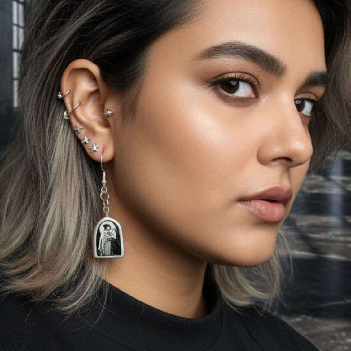 Enchanted Multidimensional Arch Earrings — Handmade Clay Liminal Collage Art