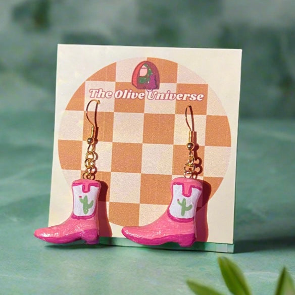 Country Cowgirl Boots - Handmade & Painted Charm Earrings - Olive Made