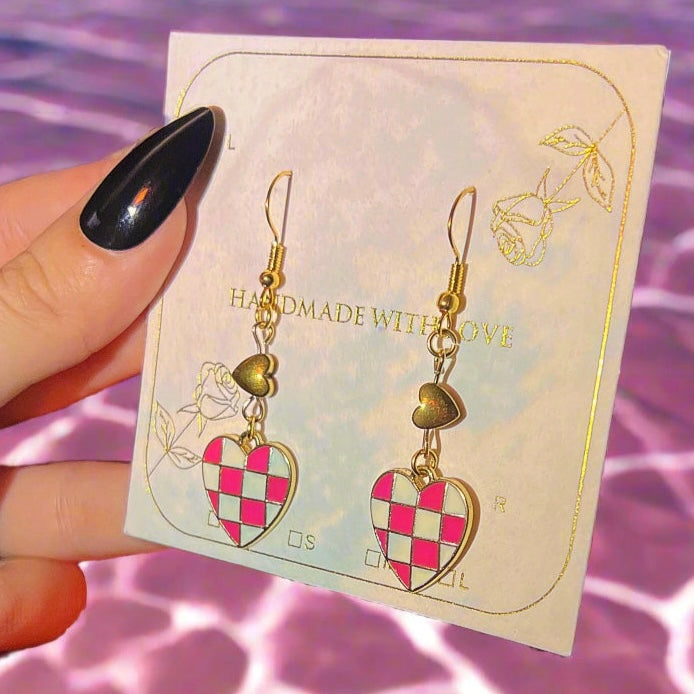 Hematite Hearts Earrings | Real Hematite Stone & Gold-Plated Links