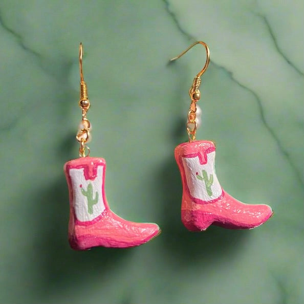 Country Cowgirl Boots - Handmade & Painted Charm Earrings - Olive Made